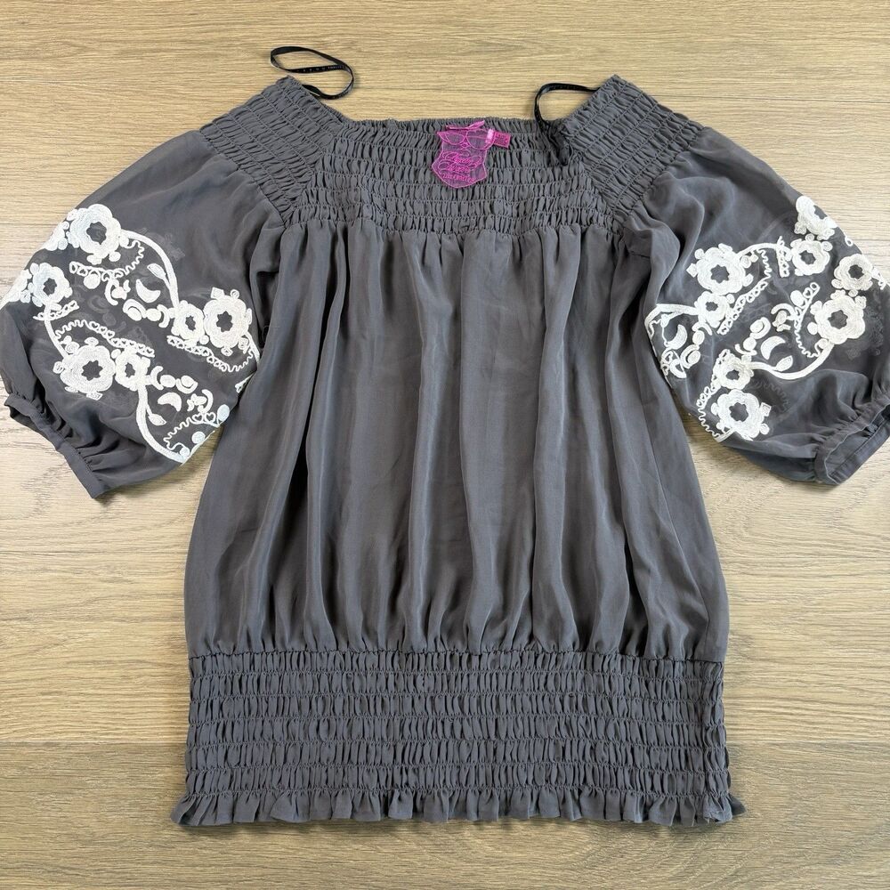 Twelve x Twelve Top Women Large Floral Embroidery Voluminous Sleeve Off Shoulder